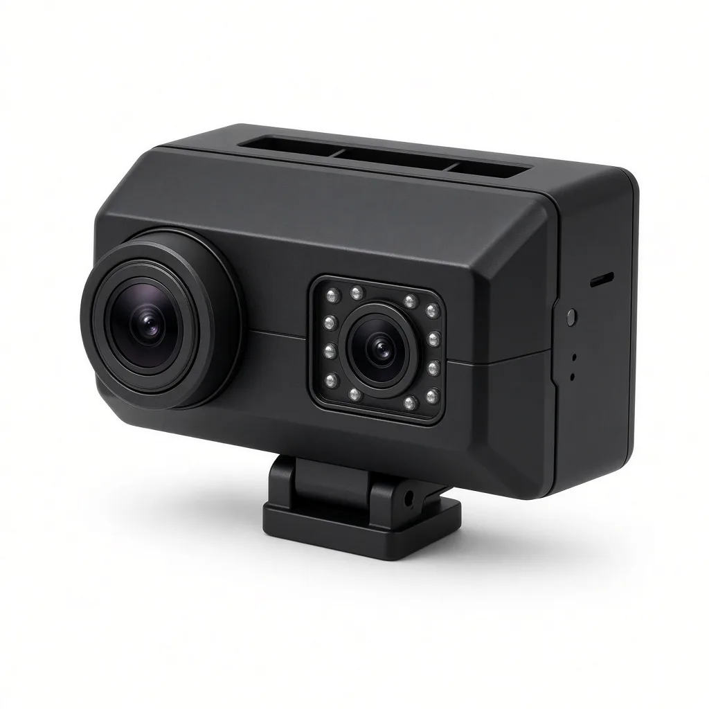 4G AI fleet dashcam with road-facing lens on a white background