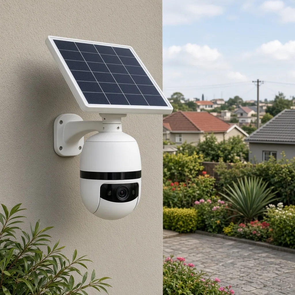4G solar CCTV camera with solar panel in an outdoor mount
