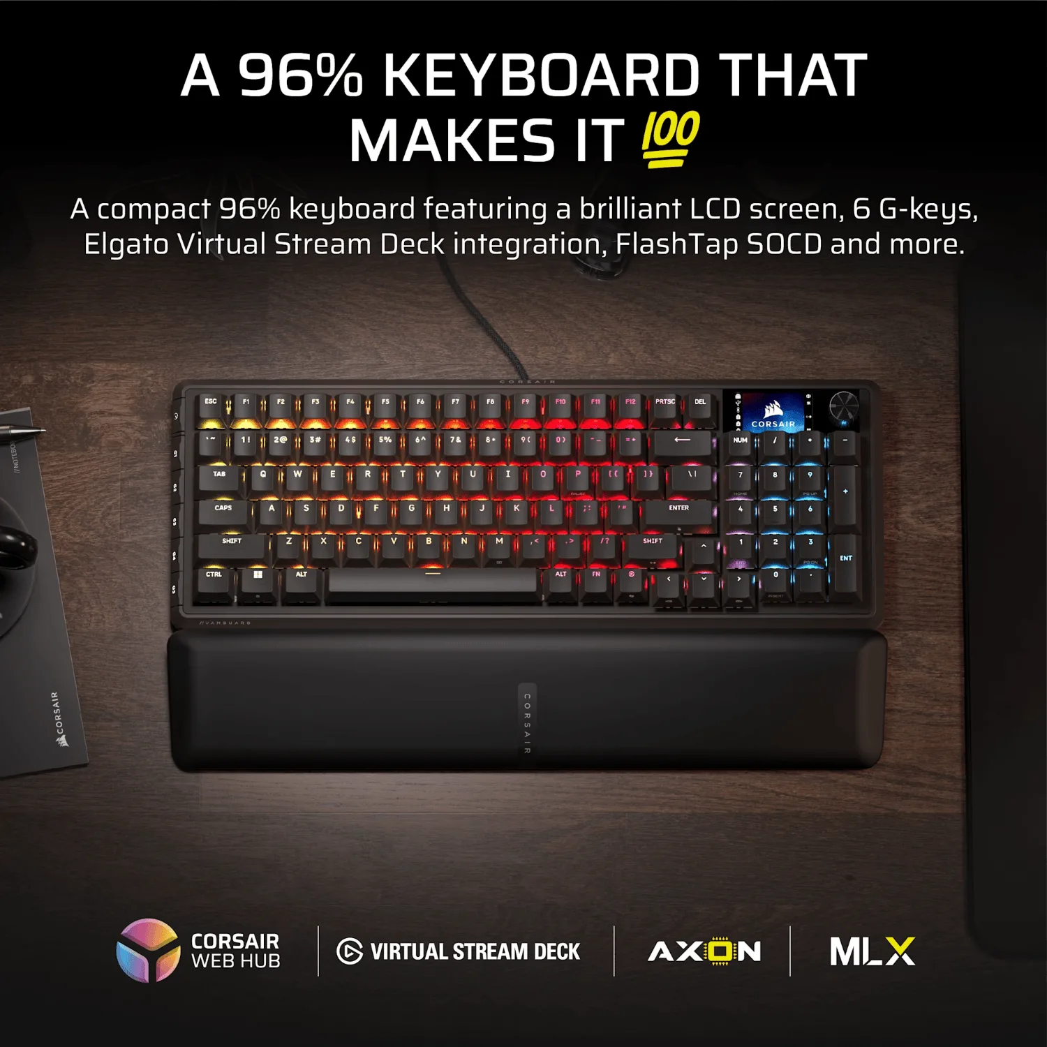 Corsair VANGUARD 96 Mechanical Gaming Keyboard, CORSAIR MLX Plasma - Black