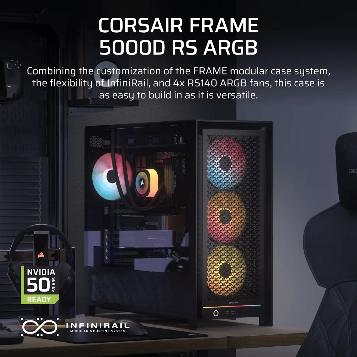 Corsair FRAME 5000D RS ARGB High-Airflow Mid-Tower PC Case - Black