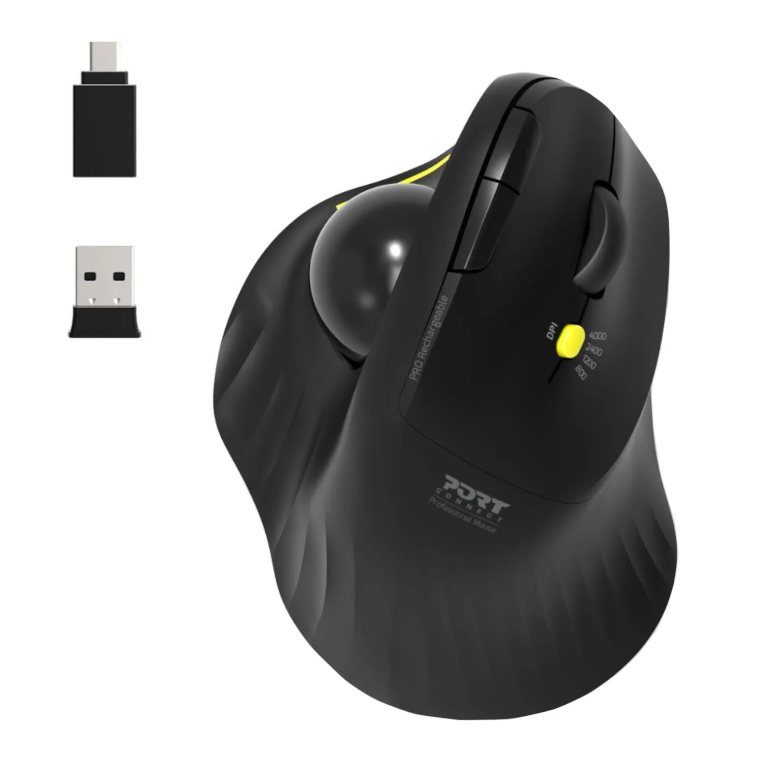 Port Connect Bluetooth + Wireless Rechargeable Ergonomic Trackball Mouse