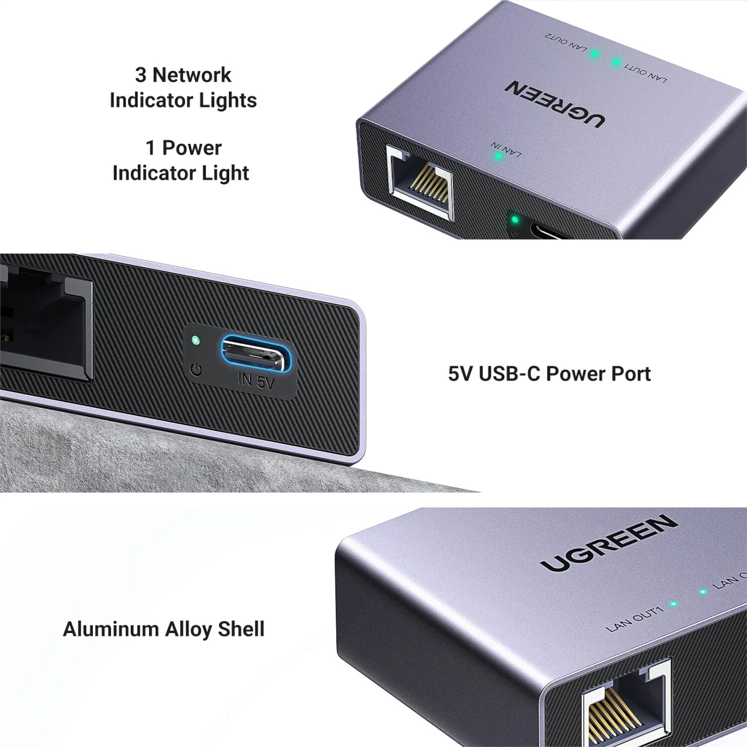 UGREEN 1-to-2 Gigabit Ethernet Splitter, 1000Mbps LAN Network Adapter