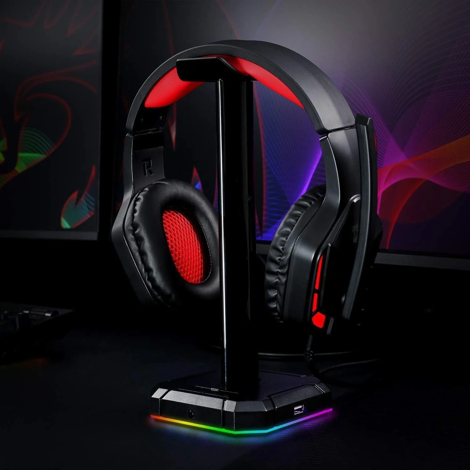 Redragon HA300 Scepter Pro RGB Headset Stand with USB Hub (4 x USB 2.0, RGB Lighting)