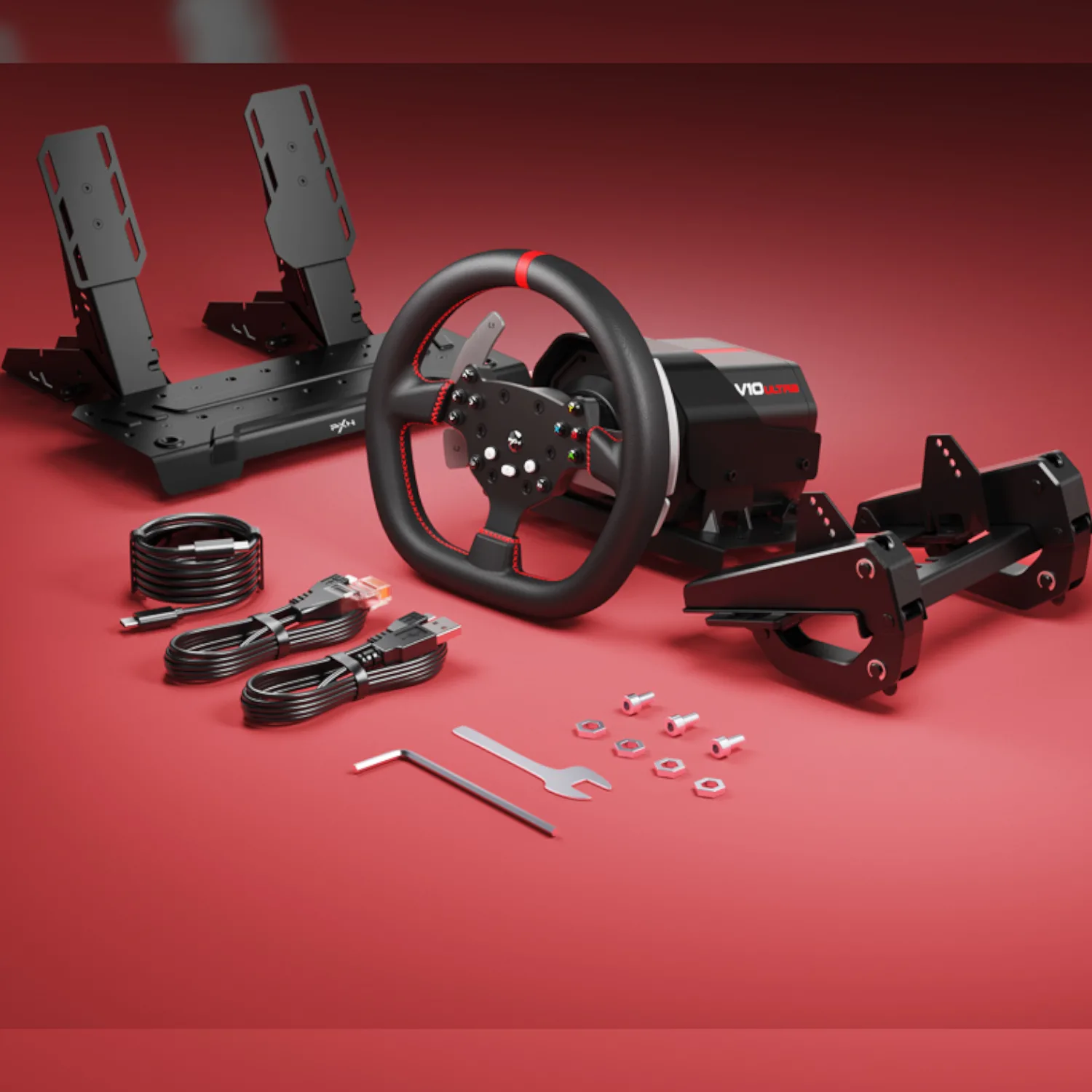 PXN V10 Ultra 270/900° 3.2nm Direct Drive USB Steering Wheel with Hall Effect Dual Pedals